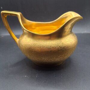 Vintage Pickard Rose And Daisy Gold Porcelain Creamer Pitcher
